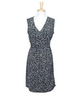 Joe Fresh Black Dress Work with White & Black Blue Dot Print Medium